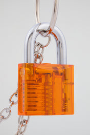 Silver Double-Layer Padlock Wallet Chain – Neon Orange