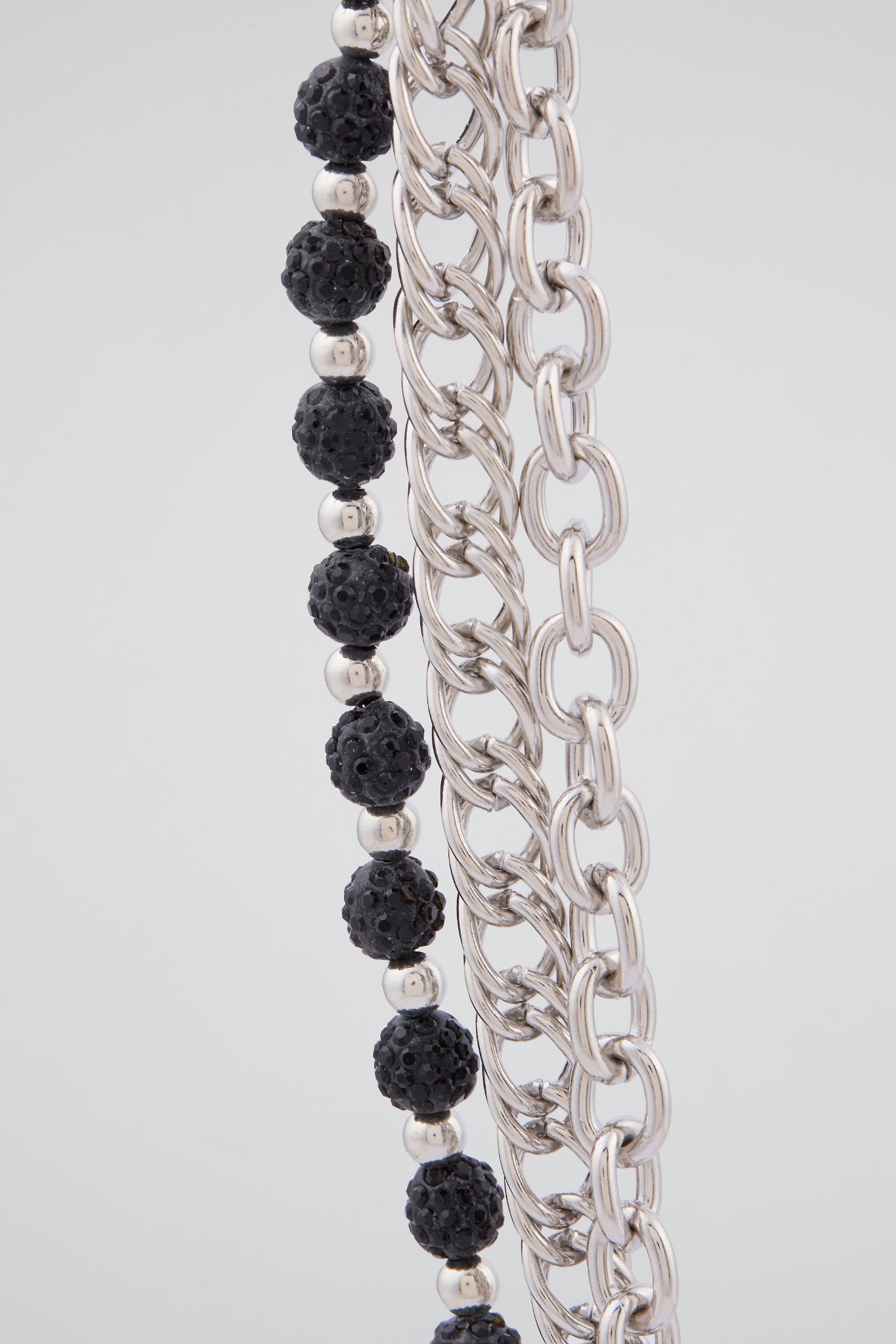 Silver & Black Multi-Layer Beaded Wallet Chain
