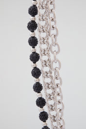 Silver & Black Multi-Layer Beaded Wallet Chain
