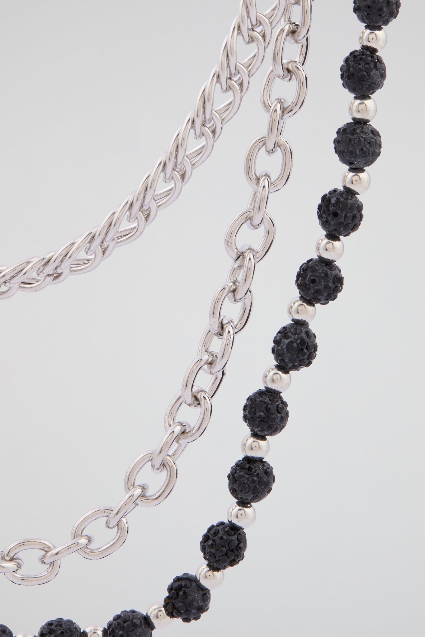 Silver & Black Multi-Layer Beaded Wallet Chain