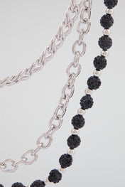 Silver & Black Multi-Layer Beaded Wallet Chain