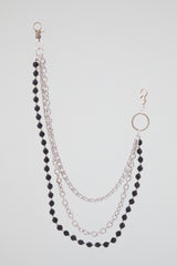 Silver & Black Multi-Layer Beaded Wallet Chain