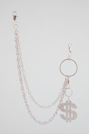 Chrome Silver Pavé Crystal Dollar Sign Wallet Chain