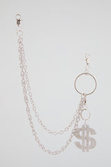 Chrome Silver Pavé Crystal Dollar Sign Wallet Chain