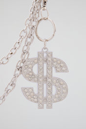 Chrome Silver Pavé Crystal Dollar Sign Wallet Chain