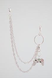 Chrome Silver Crystal-Encrusted Game Controller Wallet Chain