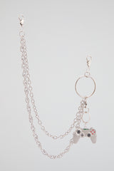 Chrome Silver Crystal-Encrusted Game Controller Wallet Chain