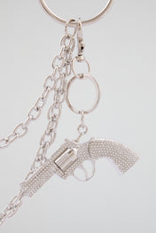 Chrome Silver Crystal-Encrusted Revolver Wallet Chain