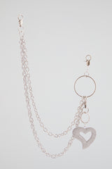 Chrome Silver Asymmetrical Crystal Heart Wallet Chain
