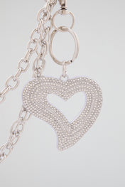 Chrome Silver Asymmetrical Crystal Heart Wallet Chain