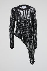 Distressed Open Knit Asymmetric Sweater
