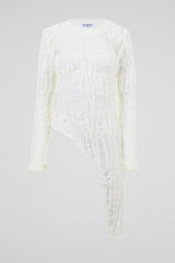 Distressed Open Knit Asymmetric Sweater