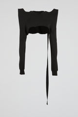 Cropped Raw Hem Tie Back Long Sleeve
